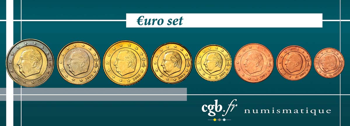 BELGIO LOT DE 8 PIÈCES EURO (1 Cent - 2 Euro Albert II) 2005 MS