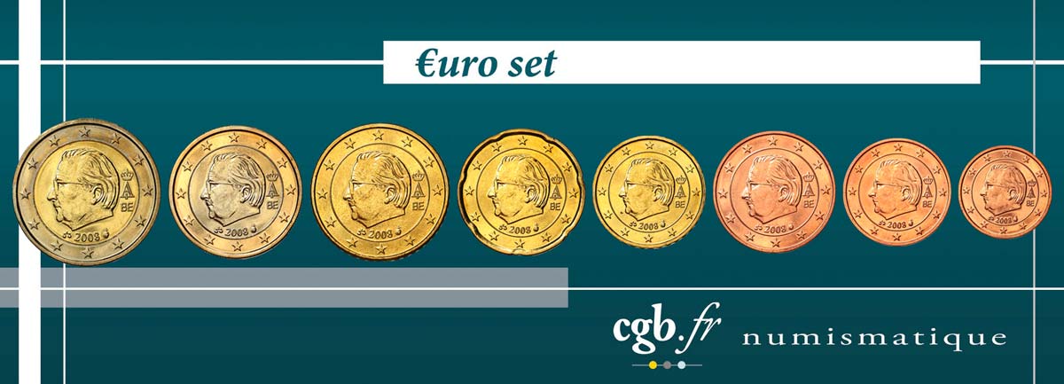BELGIO LOT DE 8 PIÈCES EURO (1 Cent - 2 Euro Albert II) 2008 MS