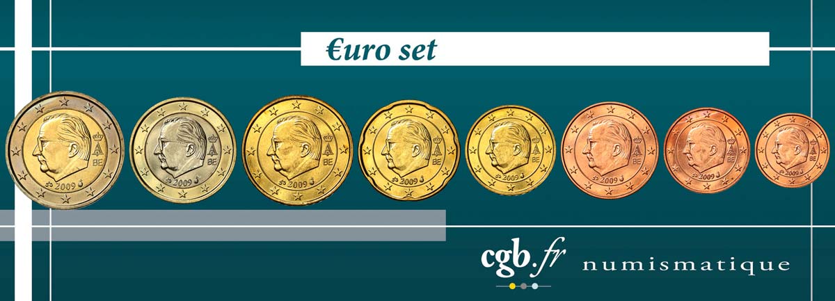 BÉLGICA LOT DE 8 PIÈCES EURO (1 Cent - 2 Euro Albert II) 2009 SC