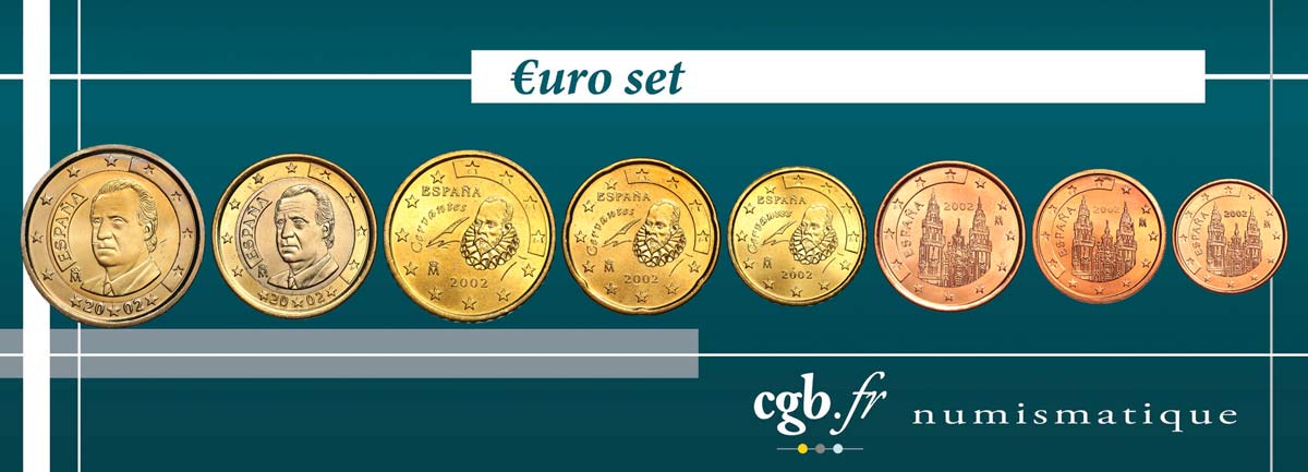SPAIN LOT DE 8 PIÈCES EURO (1 Cent - 2 Euro Juan-Carlos I) 2002 MS