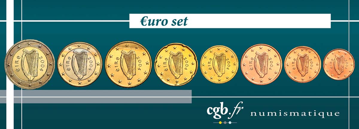 IRELAND REPUBLIC LOT DE 8 PIÈCES EURO (1 Cent - 2 Euro Harpe) 2004 MS