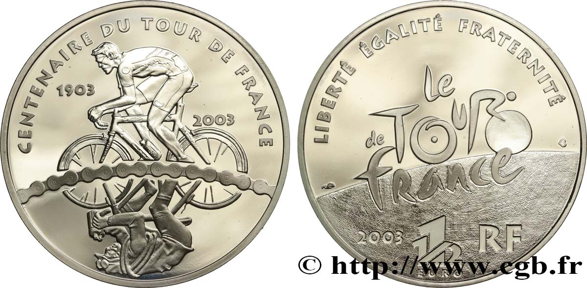 FRANCE Belle Épreuve 1 Euro 1/2 100 ANS DU TOUR DE FRANCE - COUREUR CYCLISTE 2003 BE