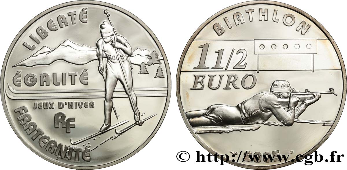 FRANCE Belle Épreuve 1 Euro 1/2 JEUX OLYMPIQUES D’HIVER - BIATHLON 2005 Proof set
