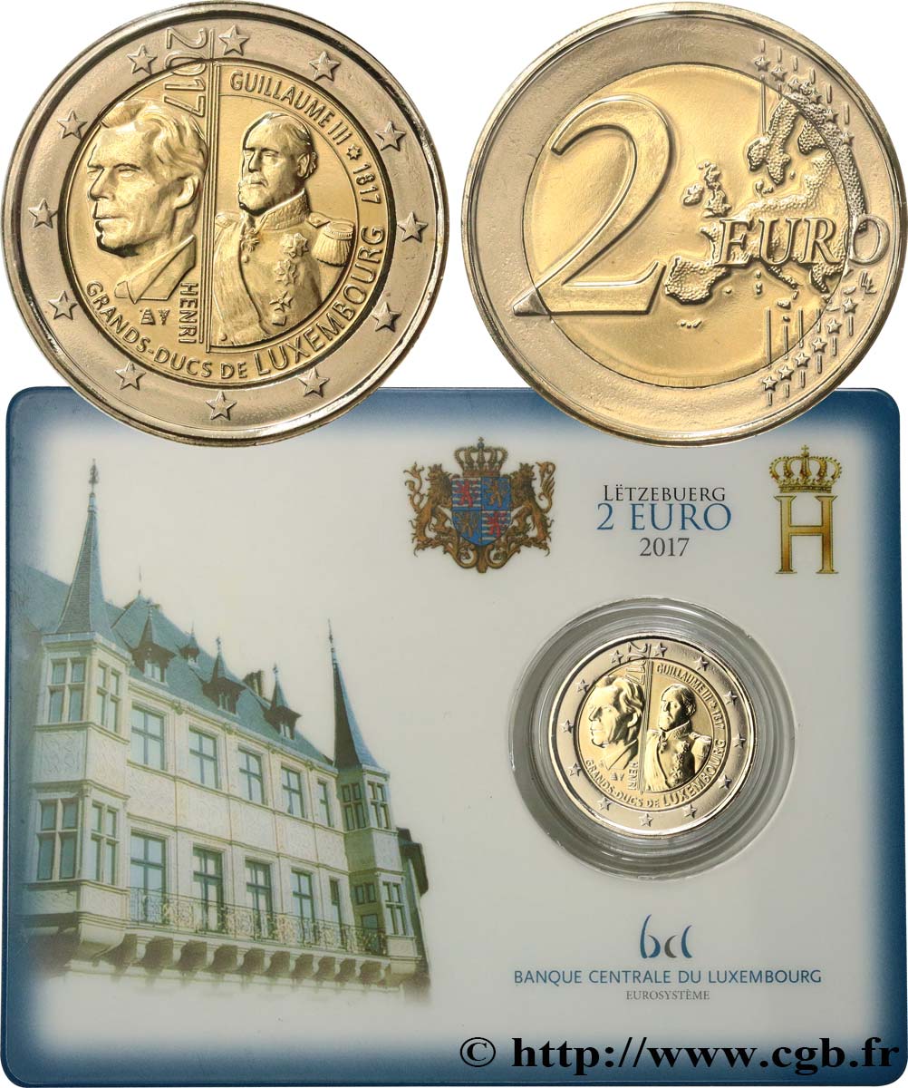 LUXEMBOURG Coin-Card 2 Euro 200e ANNIVERSAIRE DU GRAND DUC GUILLAUME III 2017 MS