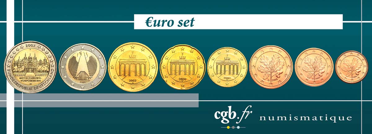 GERMANY LOT DE 8 PIÈCES EURO (1 Cent - 2 Euro Aigle héraldique) n.d. MS63