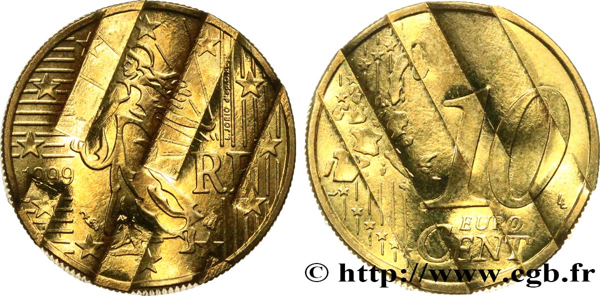 FRANCE 10 Cent Nouvelle Semeuse, premier type (stries fines), difformée 1999 MS