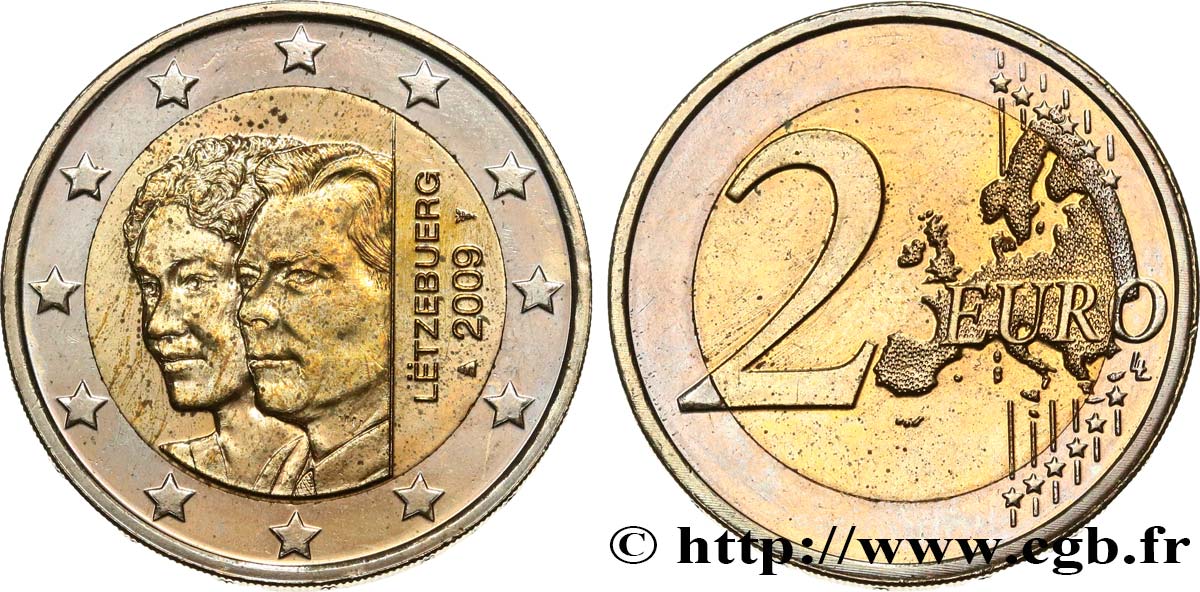 LUXEMBURGO 2 Euro 90e ANNIVERSAIRE DE L AVÈNEMENT DE LA PRINCESSE CHARLOTTE 2009 EBC