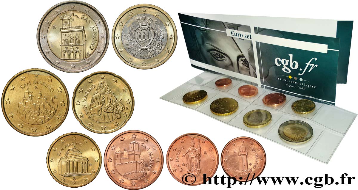RÉPUBLIQUE DE SAINT- MARIN LOT DE 8 PIÈCES EURO (1 Cent - 2 Euro Domus Magna) 2003 SPL