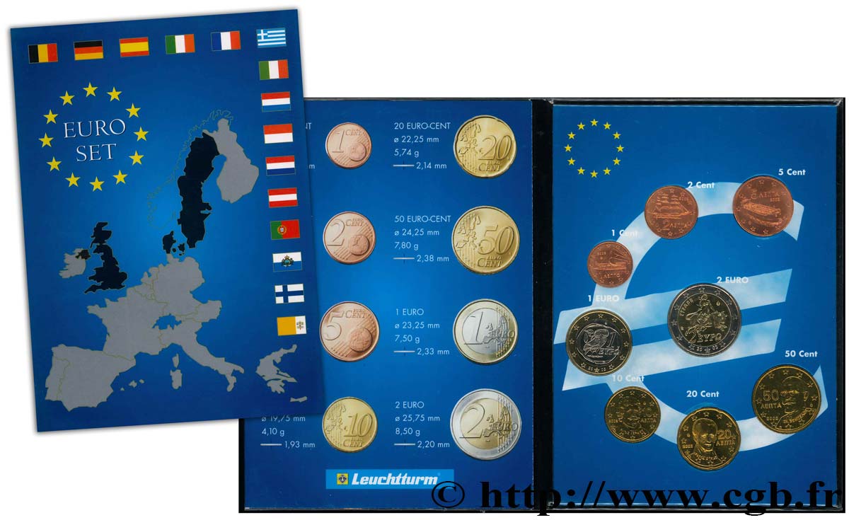 GREECE LOT DE 8 PIÈCES EURO (1 Cent - 2 Euro Europe) 2002 MS