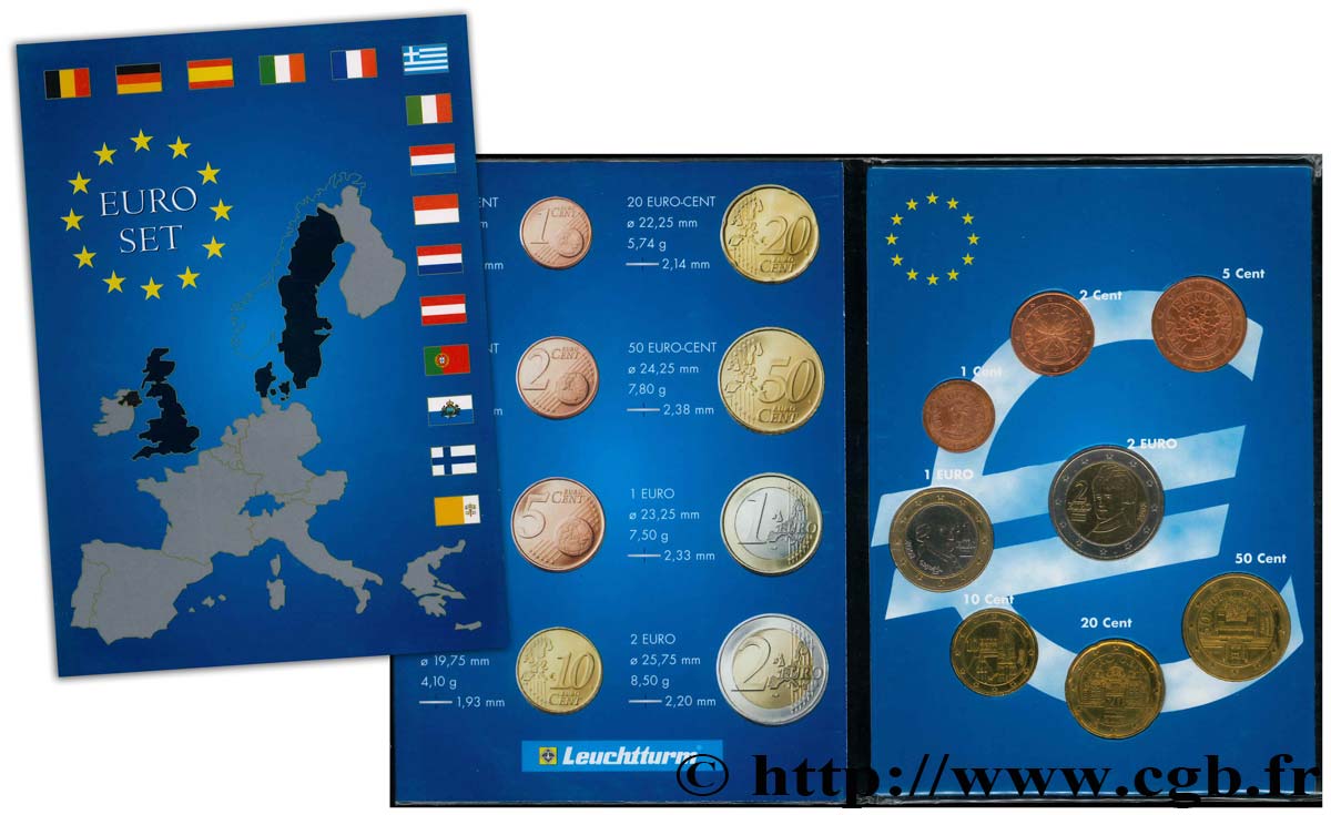 AUTRICHE LOT DE 8 PIÈCES EURO (1 Cent - 2 Euro Von Suttner) 2002 SPL