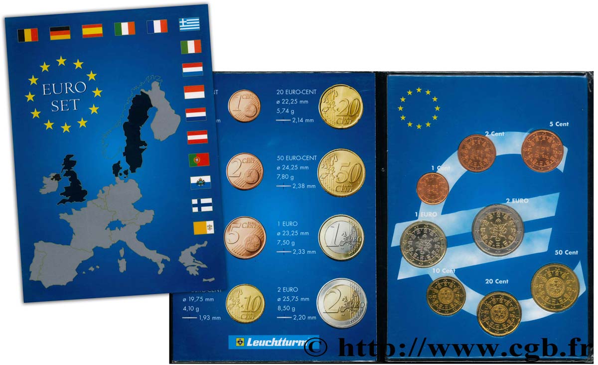 PORTUGAL LOT DE 8 PIÈCES EURO (1 Cent - 2 Euro Sceau entrelacé 1144) 2004 SC