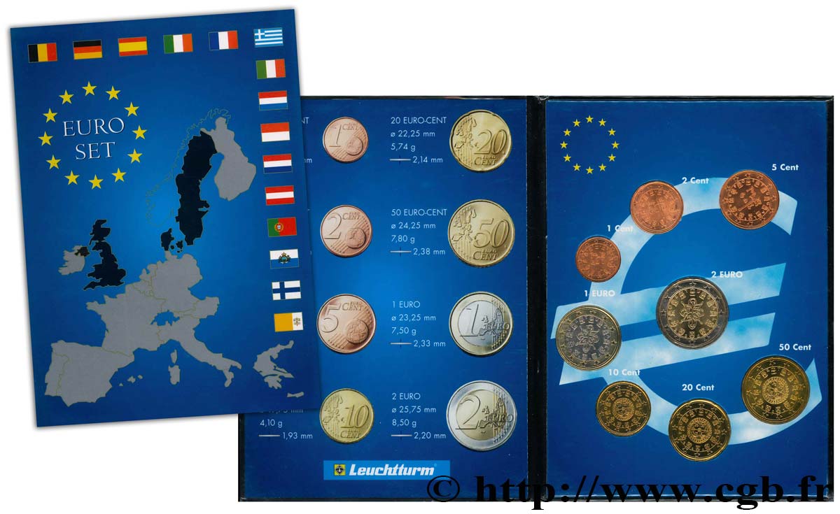 PORTUGAL LOT DE 8 PIÈCES EURO (1 Cent - 2 Euro Sceau entrelacé 1144) 2002 SC