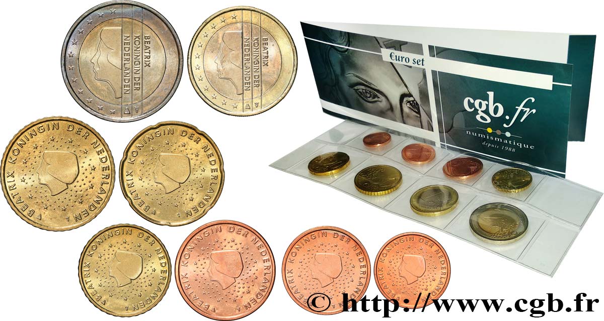PAESI BASSI LOT DE 8 PIÈCES EURO (1 Cent - 2 Euro Beatrix) 2008 MS