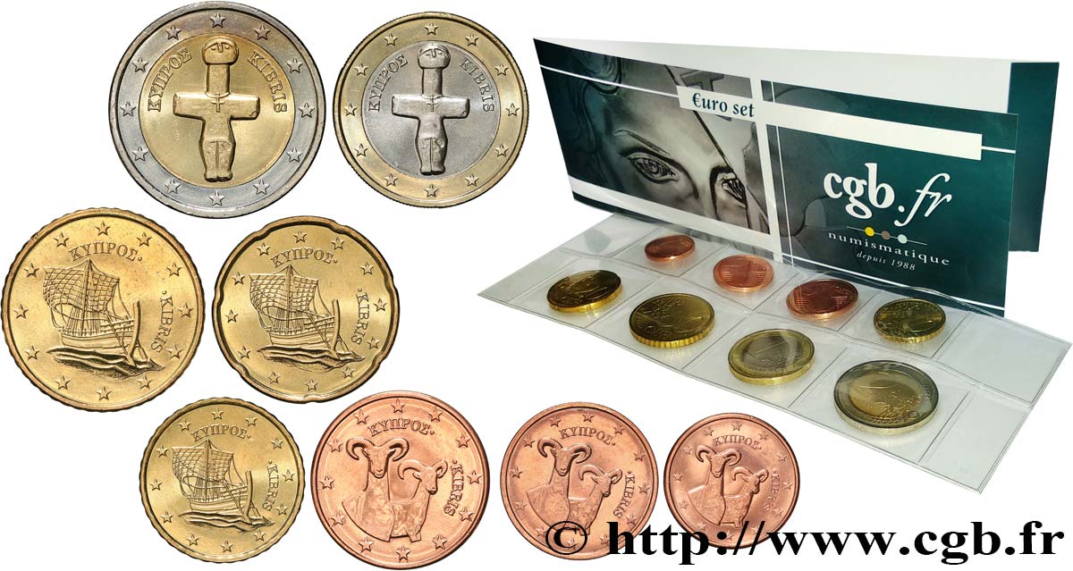 CHIPRE LOT DE 8 PIÈCES EURO (1 Cent - 2 Euro Idole de Pomos) 2011 SC