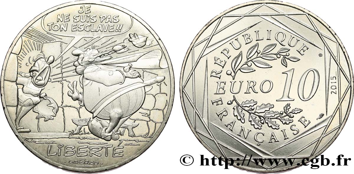 FRANCE 10 EURO ASTÉRIX ET LES VALEURS DE LA RÉPUBLIQUE - Liberté BONEMINE 2015 MS