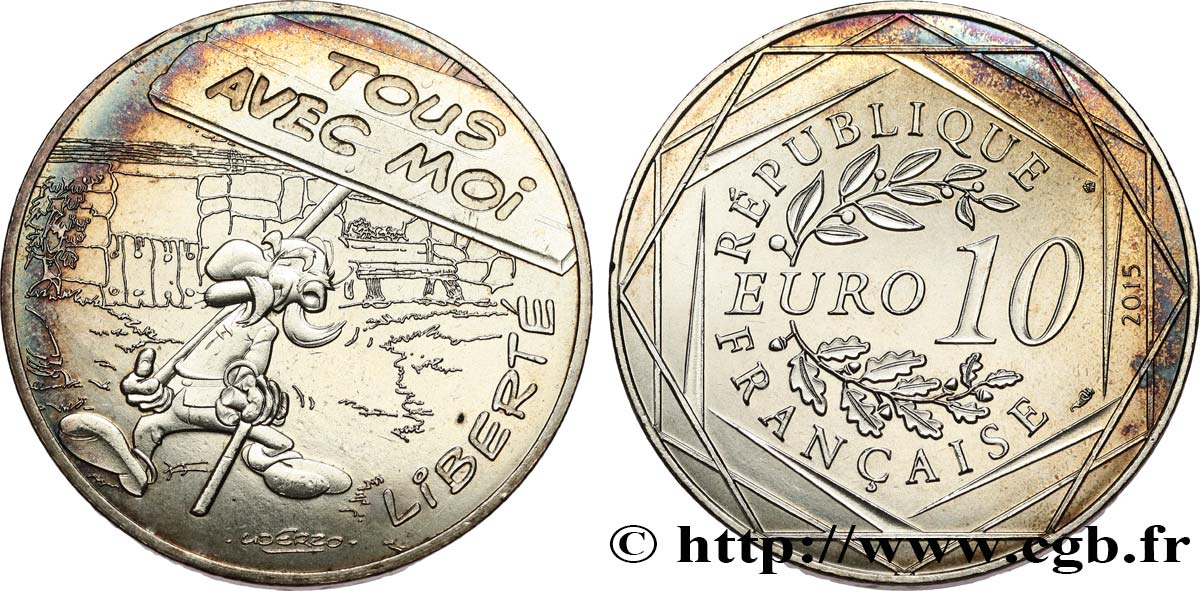 FRANCIA 10 EURO ASTÉRIX ET LES VALEURS DE LA RÉPUBLIQUE - Liberté MANIFESTATION 2015 FDC