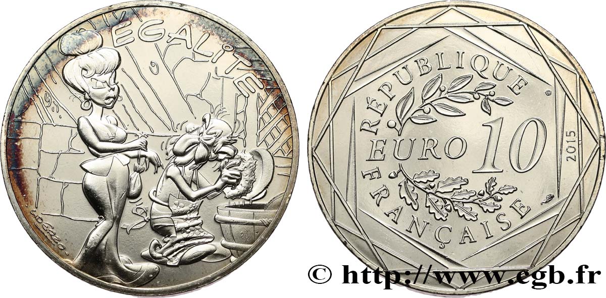 FRANCIA 10 EURO ASTÉRIX ET LES VALEURS DE LA RÉPUBLIQUE - Égalité VAISSELLE 2015 FDC