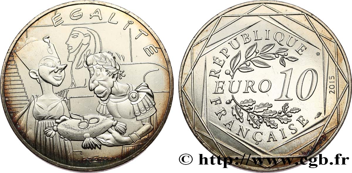 FRANCE 10 EURO ASTÉRIX ET LES VALEURS DE LA RÉPUBLIQUE - Égalité CLÉOPÂTRE ET CÉSAR 2015 FDC