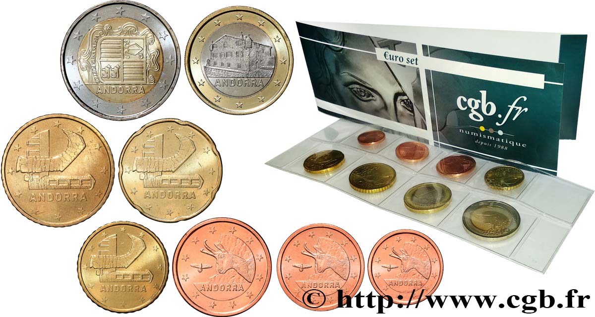 ANDORRE (PRINCIPAUTÉ) LOT DE 8 PIÈCES EURO (1 cent à la 2 Euro) 2015 SPL