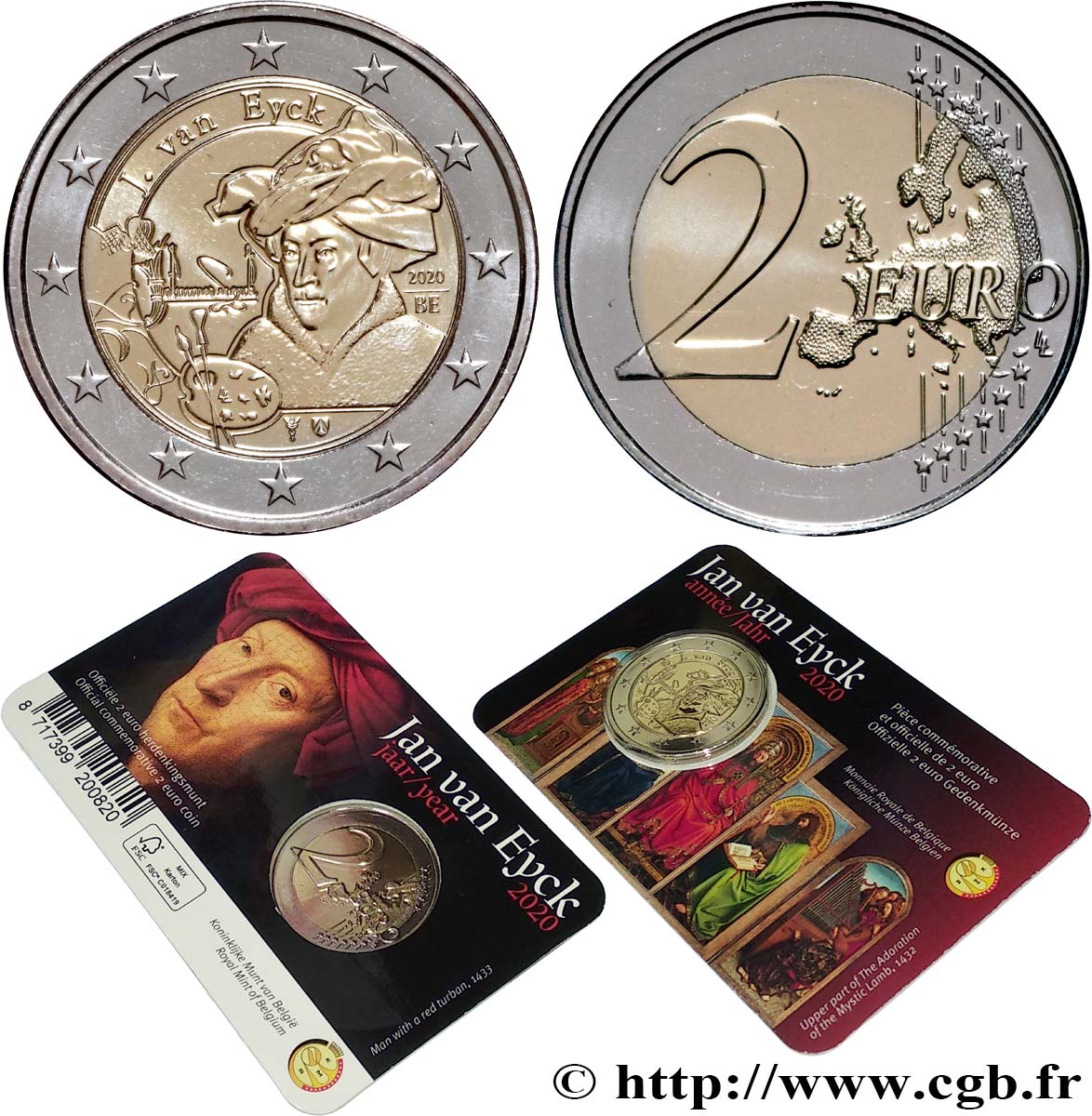 BELGIQUE Coin-card 2 Euro JAN VAN EYCK - Version française 2020 FDC