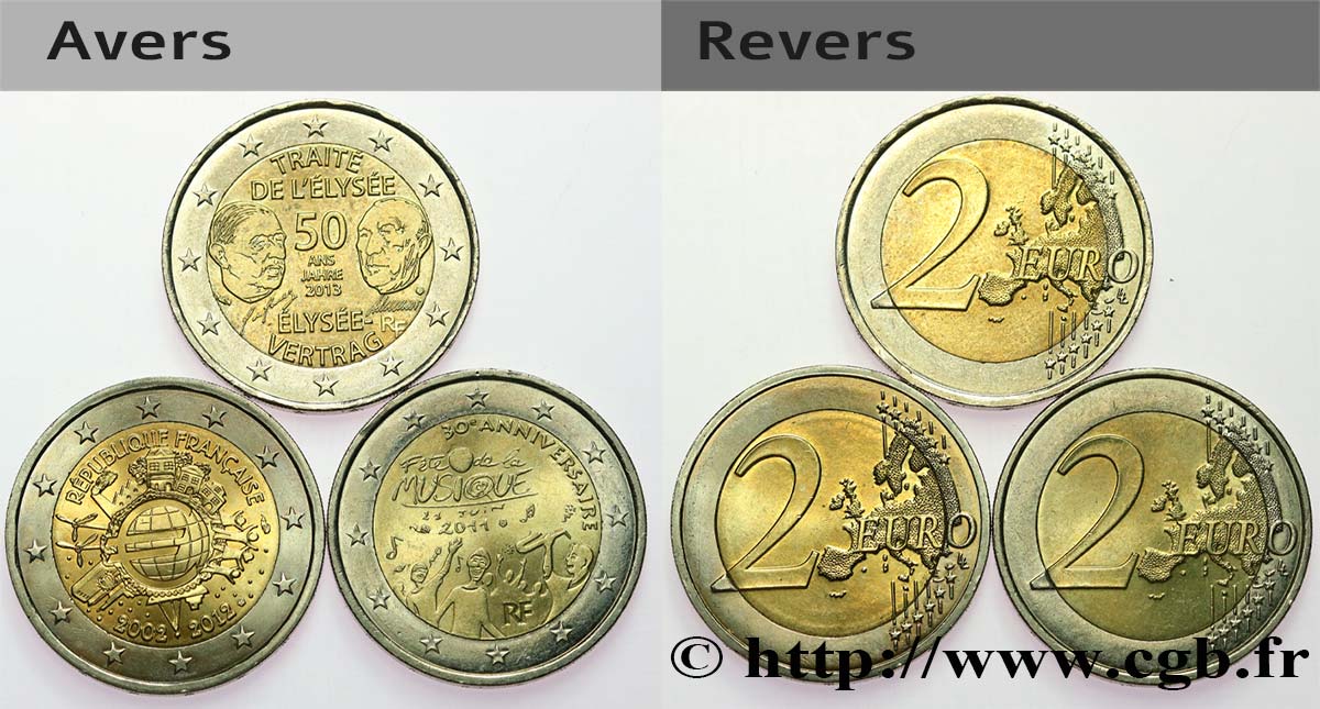 FRANCIA Lot de 3 pièces de 2 euro  n.d. EBC