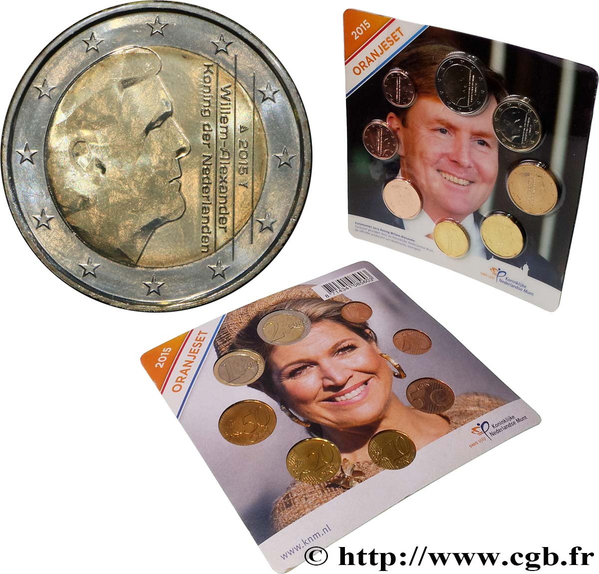 NETHERLANDS LOT DE 8 PIÈCES EURO (1 Cent - 2 Euro Willem-Alexander) 2015 MS