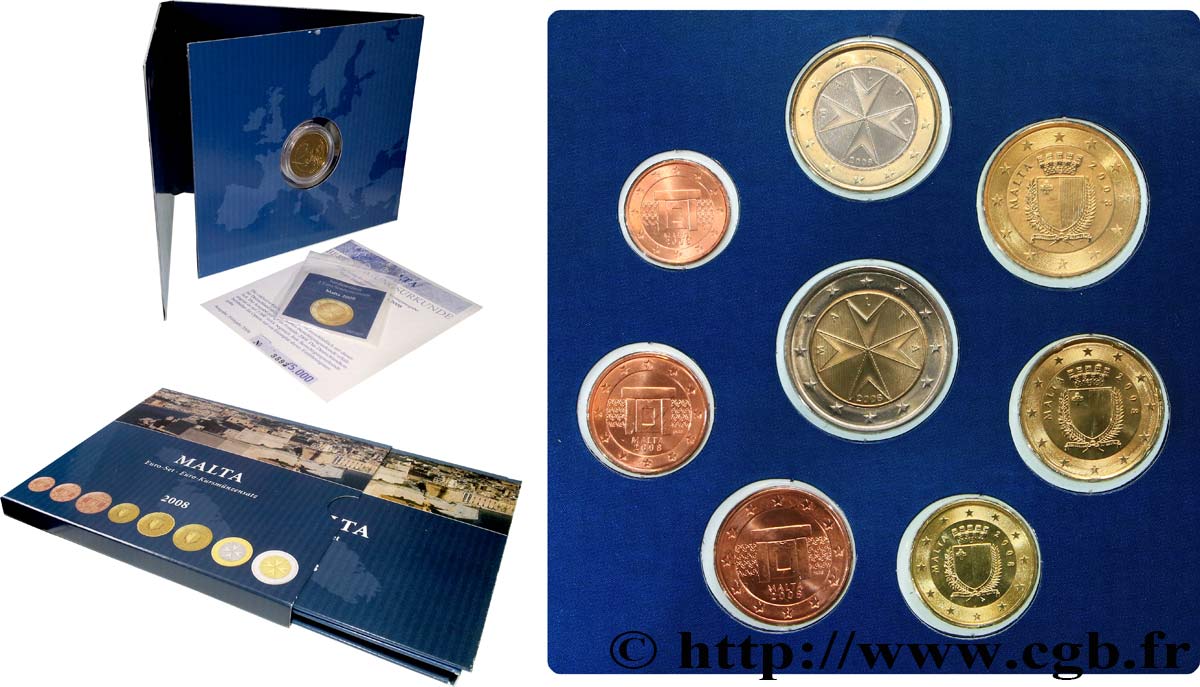 MALTA LOT DE 8 PIÈCES EURO (1 Cent - 2 Euro) 2008 MS