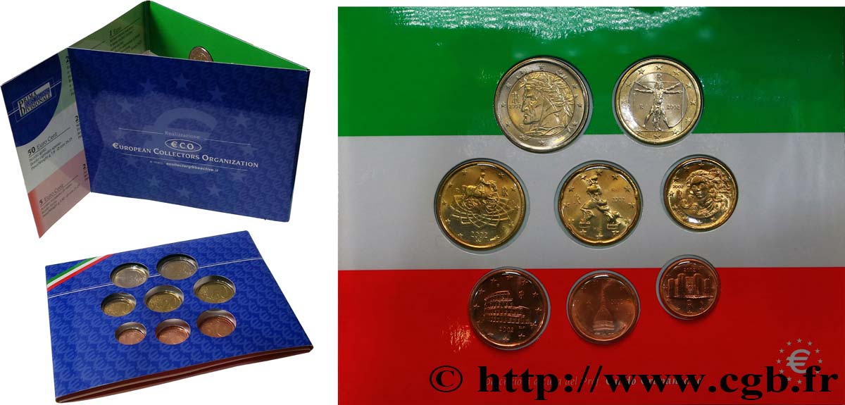 ITALY LOT DE 8 PIÈCES EURO (1 Cent - 2 Euro) 2002 MS