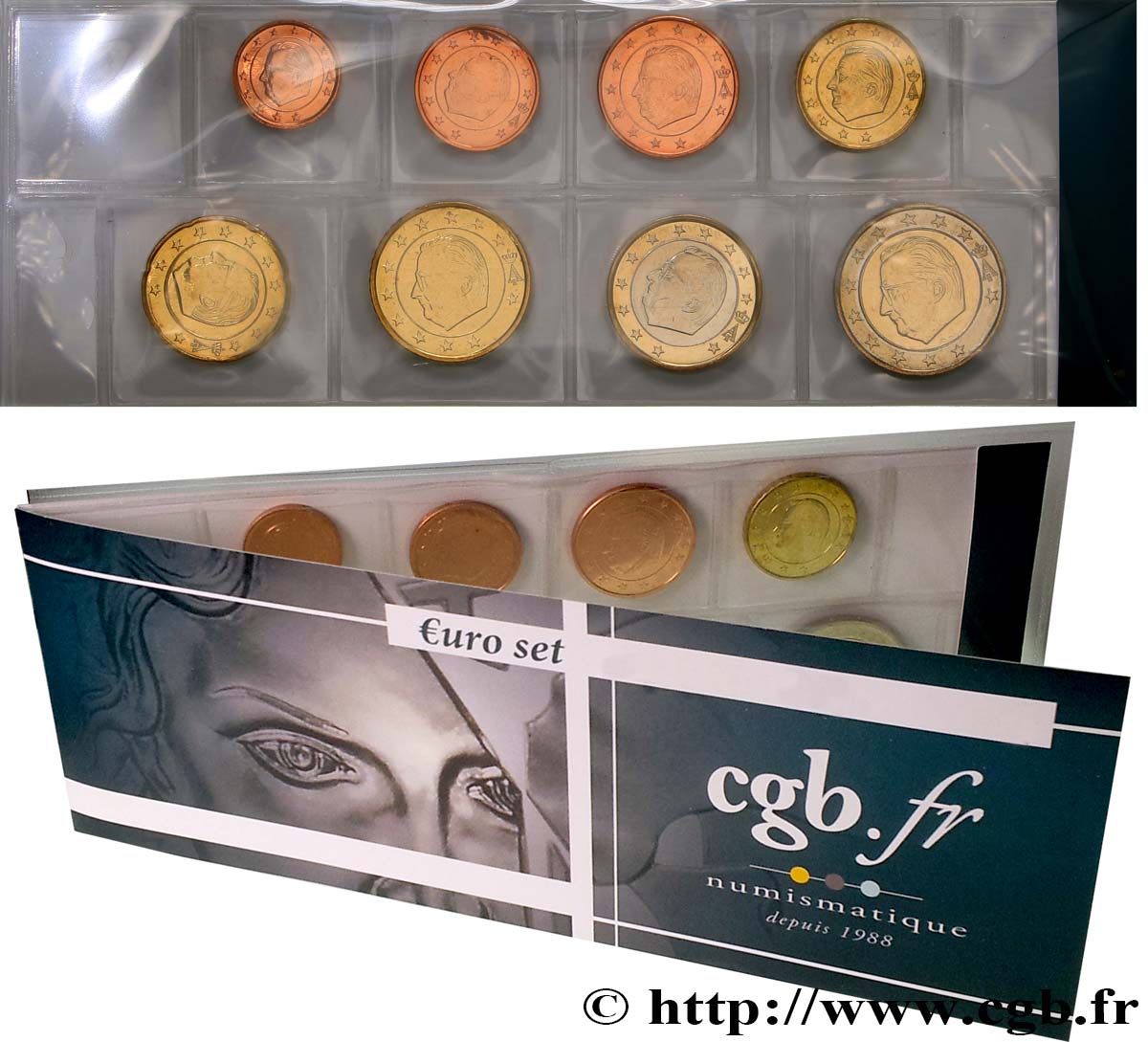 BELGIQUE LOT DE 8 PIÈCES EURO (1 Cent - 2 Euro Albert II) 2000 SPL