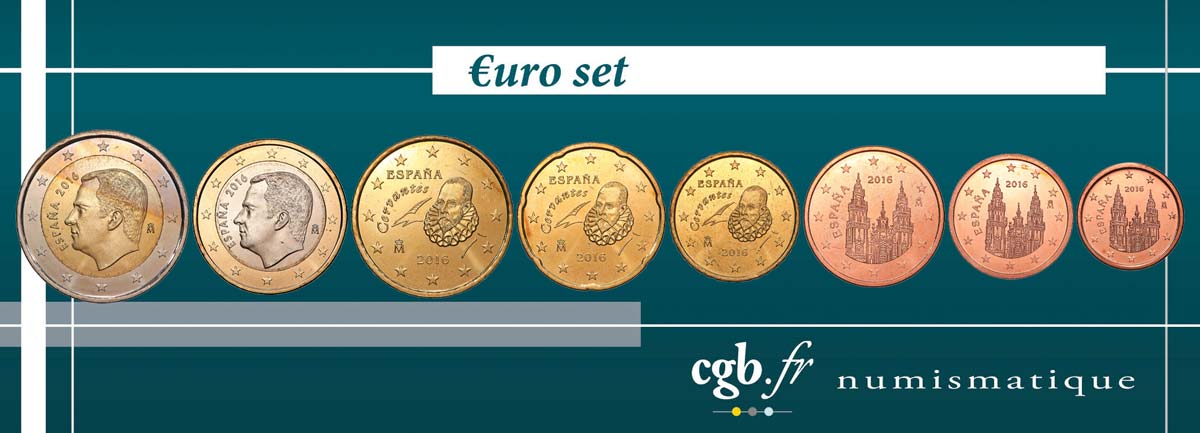 ESPAGNE LOT DE 8 PIÈCES EURO (1 Cent - 2 Euro Felipe VI) 2016 SPL