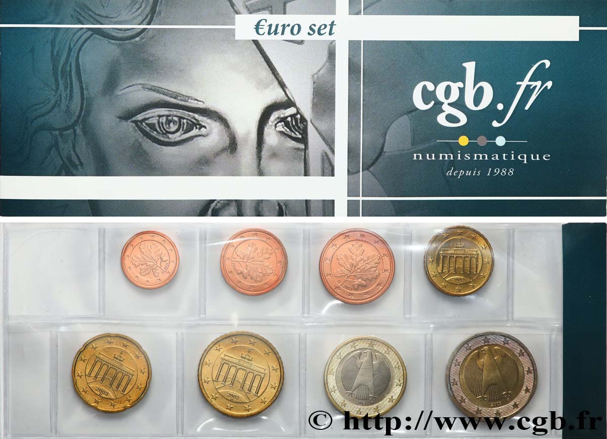 ALLEMAGNE LOT DE 8 PIÈCES EURO (1 Cent - 2 Euro Aigle héraldique) 2002 SUP