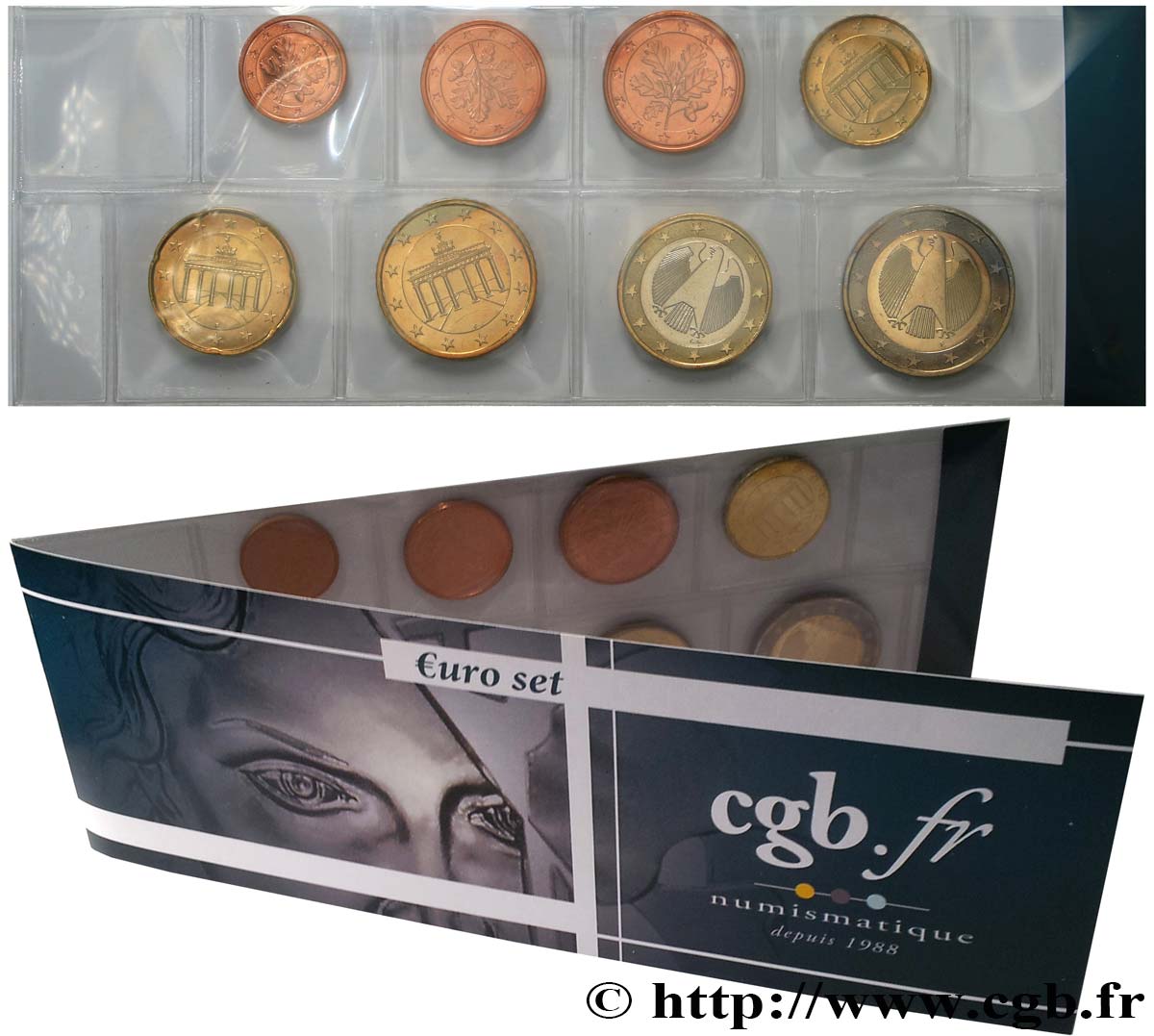 GERMANY LOT DE 8 PIÈCES EURO (1 Cent - 2 Euro Aigle héraldique) 2002 MS