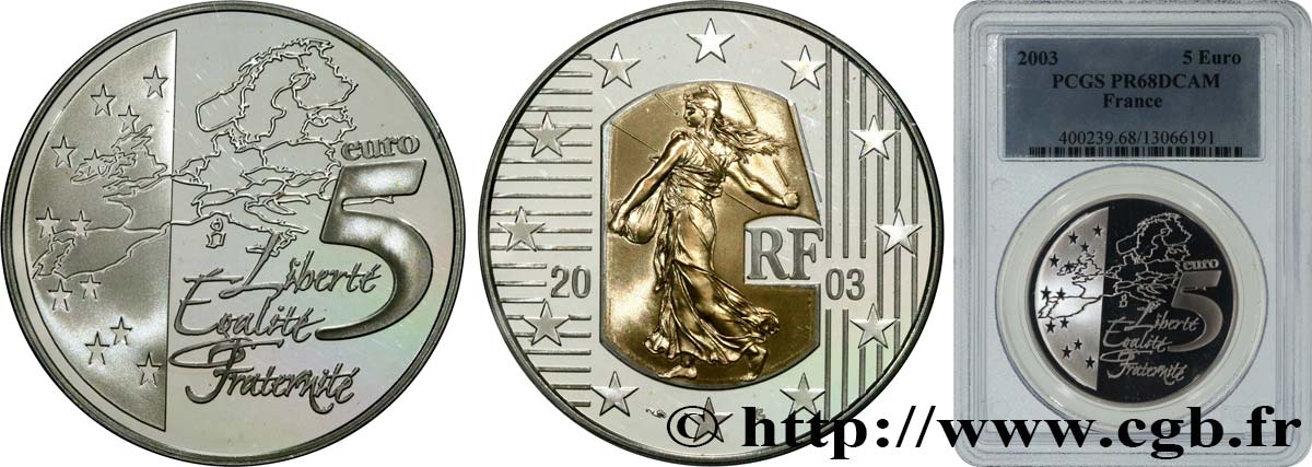 FRANCE Belle Épreuve 5 Euro LA SEMEUSE (avec insert or) 2003 Proof set