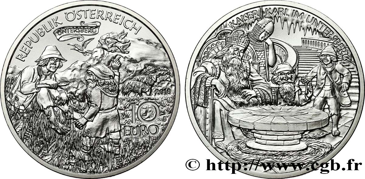 AUSTRIA 10 Euro CHARLEMAGNE DANS L’UNTERSBERG 2010 BU