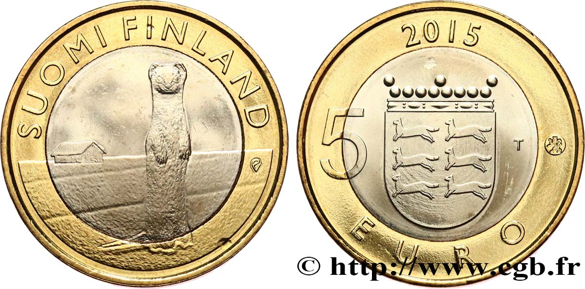 FINLANDIA 5 Euro HERMINE DE OSTROBOTHNIA (série faune) 2015 SC