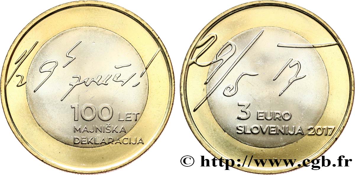 SLOVENIA 3 Euro 100e ANNIVERSAIRE DE LA DECLARATION DE MAI 2017 MS