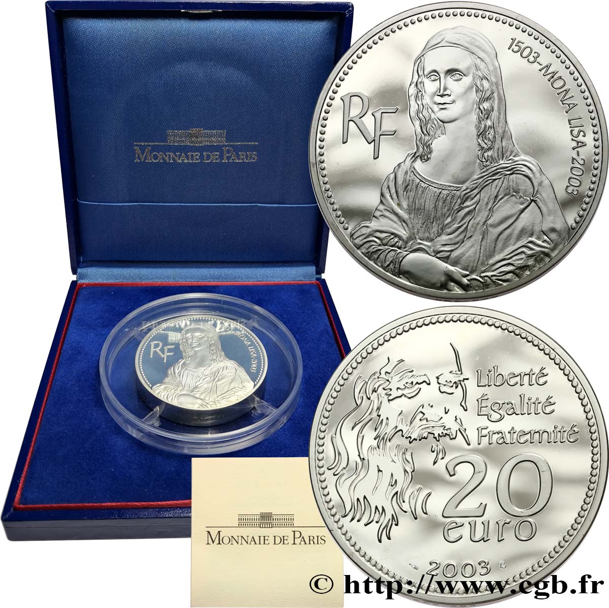 FRANCE Belle Épreuve 20 Euro 500e ANNIVERSAIRE MONA LISA 2003 BE