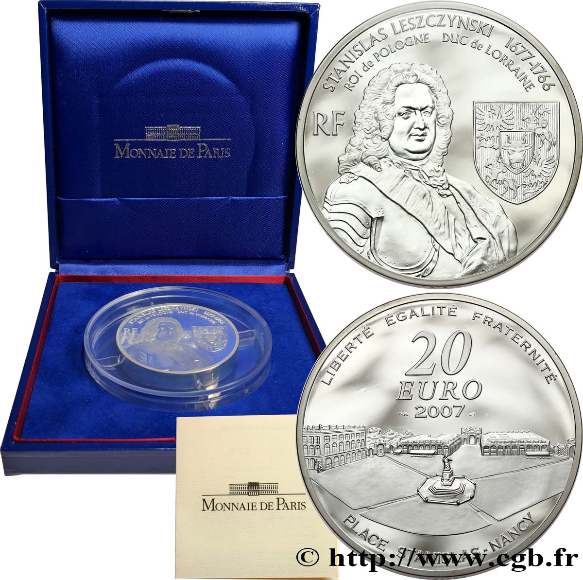 FRANCE Belle Épreuve 20 Euro STANISLAS LESZCZYNSKI 2007 BE