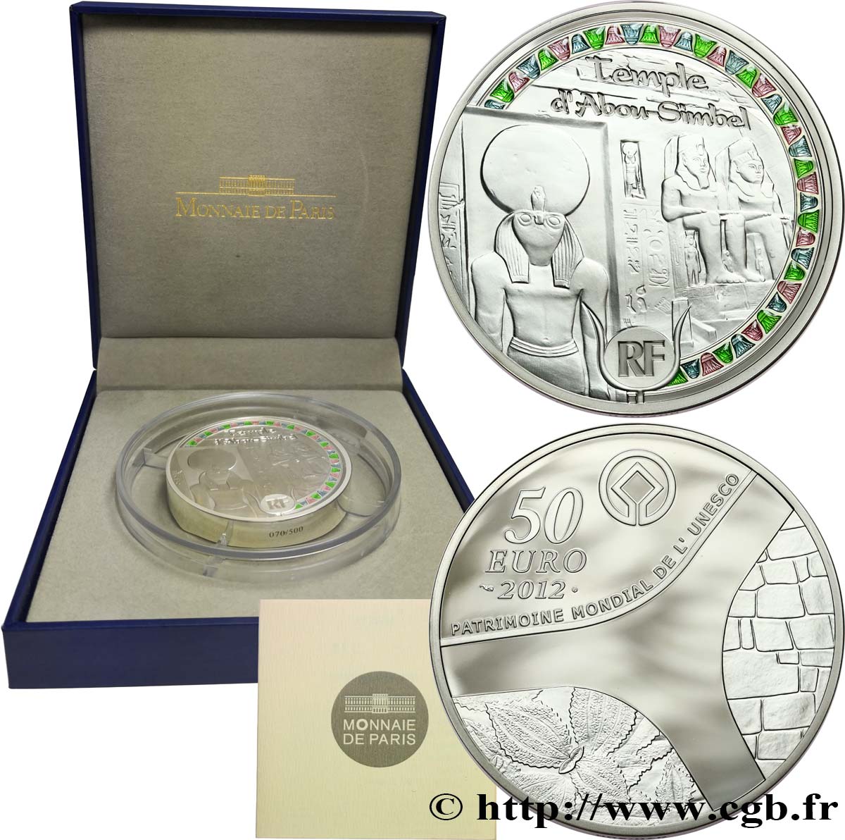FRANCE Belle Épreuve Piéfort 50 Euro EGYPTE - TEMPLE D’ABOU SIMBEL 2012 BE