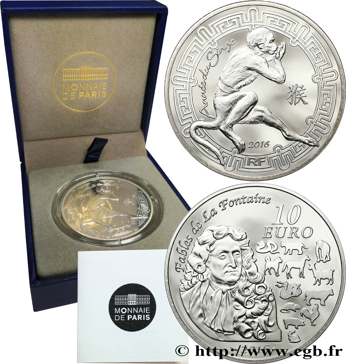 FRANCE Belle Épreuve 10 Euro ANNÉE DU SINGE 2016 BE