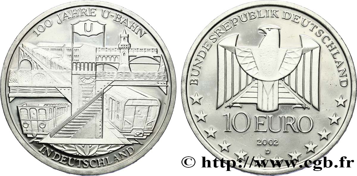 ALLEMAGNE 10 Euro CENTENAIRE DU MÉTRO EN ALLEMAGNE 2002 SPL