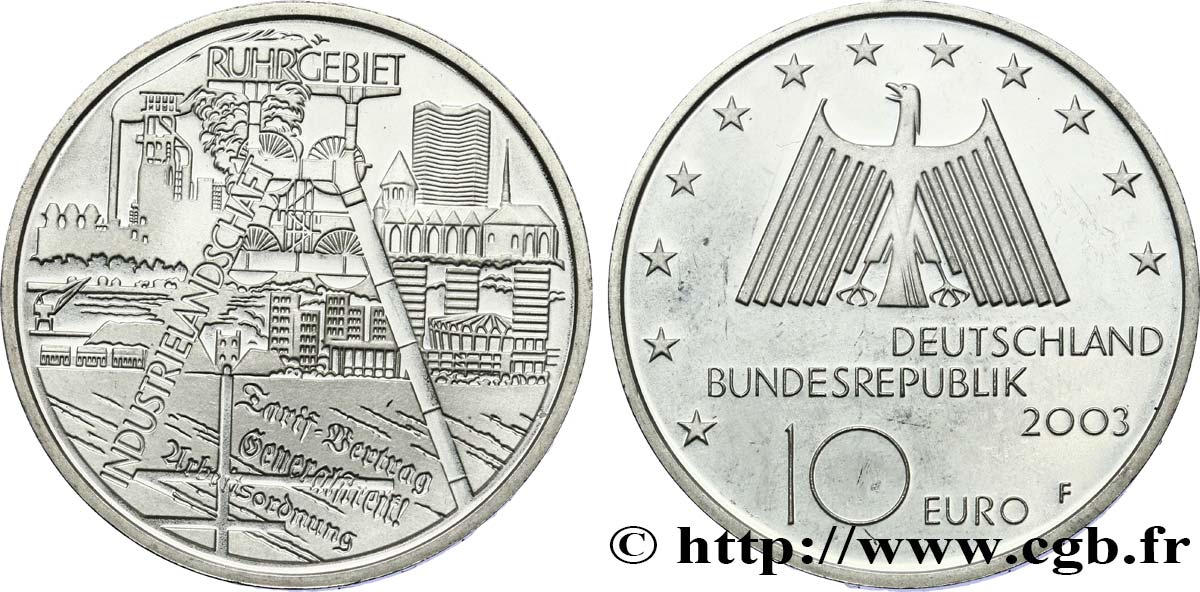 GERMANY 10 Euro INDUSTRIES DE LA RUHR 2003 Proof set