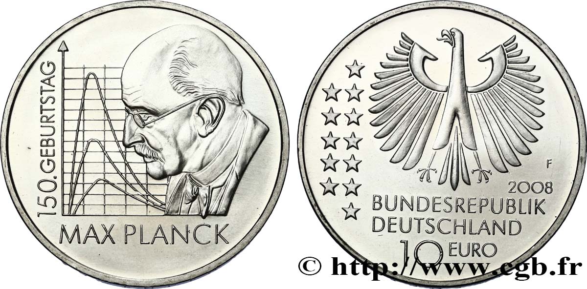 ALLEMAGNE Belle épreuve 10 Euro 150e ANNIVERSAIRE DE LA NAISSANCE DE MAX PLANCK 2008 BE