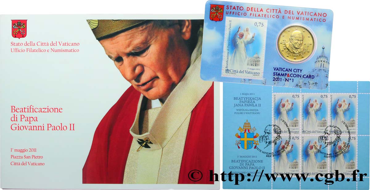 VATICAN Enveloppe philatélique coin-card BÉATIFICATION DU PAPE JEAN PAUL II 2011 BU