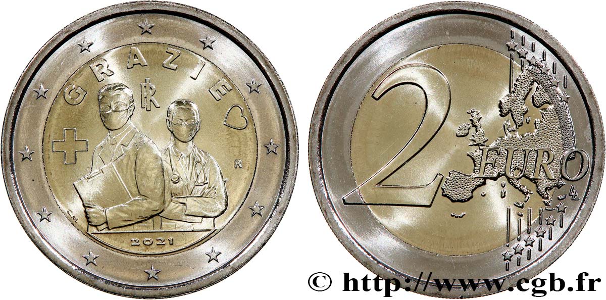 ITALY 2 Euro “GRAZIE” - Personnel médical 2021 MS