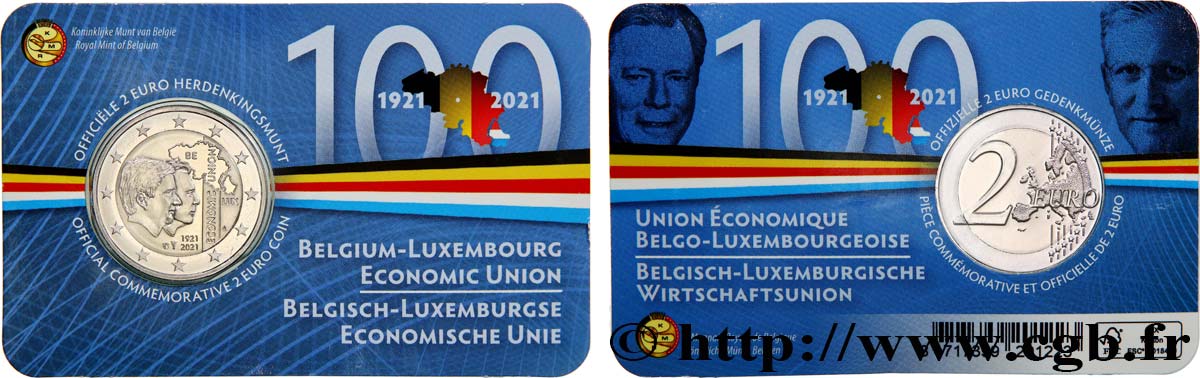 BELGIUM Coin-card 2 Euro UNION ÉCONOMIQUE AVEC LE LUXEMBOURG - Version flamande 2021 MS