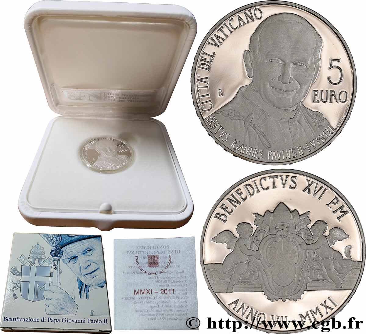 VATICAN Belle Épreuve 5 Euro Béatification du pape Jean-Paul II 2011 BE