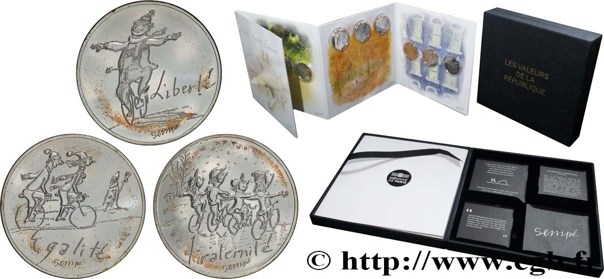 FRANCE Lot 12 x 10 Euro “LES VALEURS DE LA REPUBLIQUE par SEMPÉ” + coffret Monnaie de Paris 2014 SPL