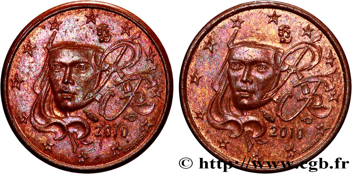 FRANCE 1 Cent Euro biface - double face Marianne 2010 XF