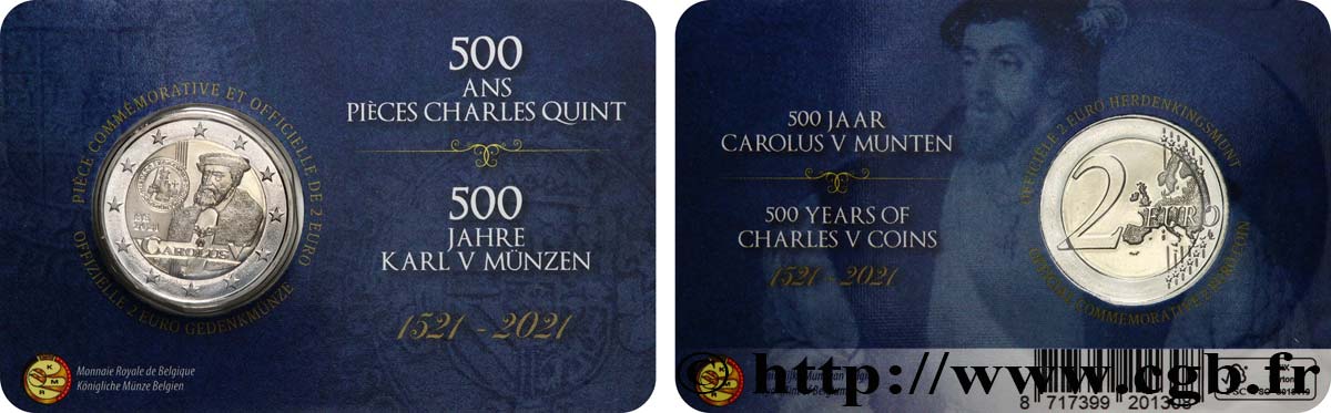 BELGIQUE Coin-card 2 Euro CHARLES QUINT - Version française 2021 FDC